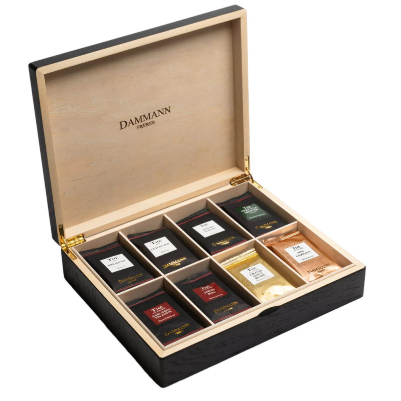 Coffret bois noir + 48 sachets de thé